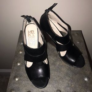 MRKT 4 inch black leather platform wedges sz5 1/2
